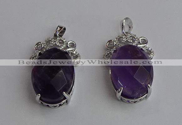 NGP6631 18*25mm faceted oval amethyst gemstone pendants