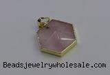 NGP6801 24*25mm hexagon rose quartz gemstone pendants wholesale