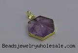 NGP6805 24*25mm hexagon light amethyst gemstone pendants wholesale