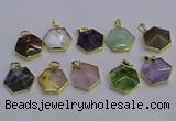 NGP6819 24*25mm hexagon mixed gemstone pendants wholesale