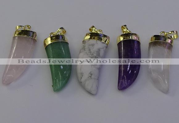 NGP7008 12*40mm - 15*45mm horn mixed gemstone pendants