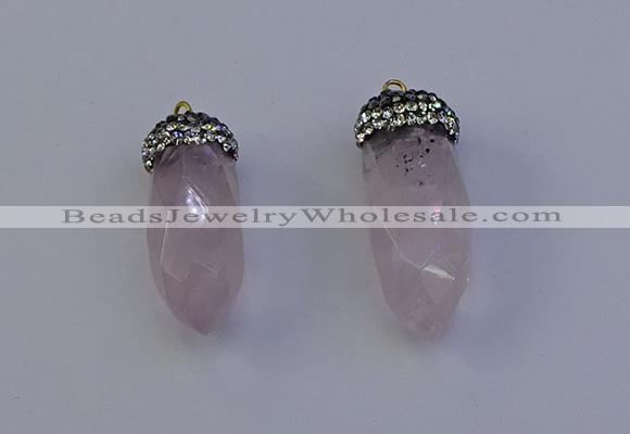 NGP7056 12*30mm - 15*35mm faceted bullet rose quartz pendants