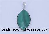 NGP711 15*28mm marquise natural malachite with sterling silver pendant