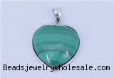 NGP713 19*22mm heart natural malachite with sterling silver pendant