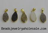 NGP7183 10*20mm flat teardrop plated druzy quartz pendants