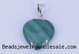 NGP727 15*15mm heart natural malachite with 18KGP gemstone pendant