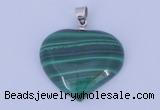 NGP729 25*25mm heart natural malachite with 18KGP gemstone pendant