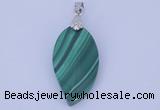 NGP730 15*28mm leaf natural malachite with 18KGP gemstone pendant