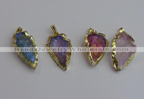 NGP7406 22*30mm - 25*40mm arrowhead plated druzy quartz pendants