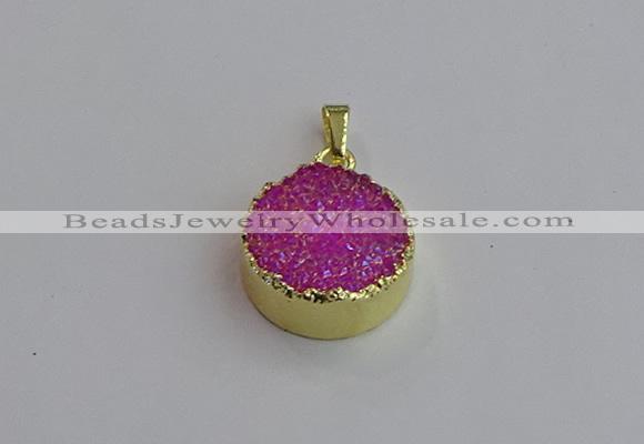 NGP7459 20mm coin plated druzy agate gemstone pendants