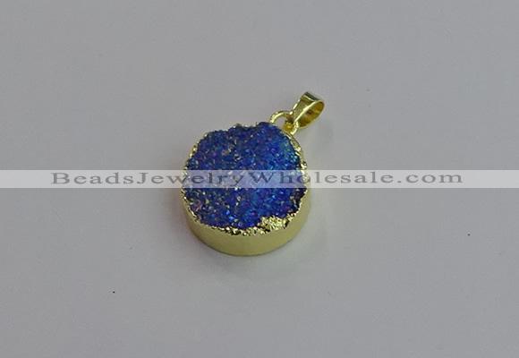 NGP7462 20mm coin plated druzy agate gemstone pendants