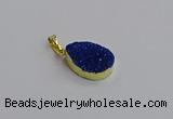 NGP7486 15*20mm flat teardrop plated druzy agate gemstone pendants