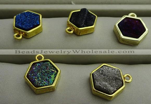 NGP7572 12*12mm hexagon plated druzy agate pendants wholesale