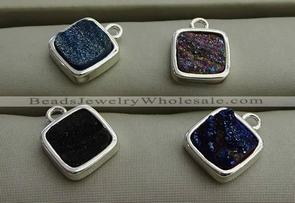 NGP7576 12*12mm square plated druzy agate pendants wholesale