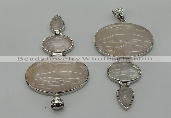 NGP8001 50*82mm - 52*86mm rose quartz pendant set jewelry