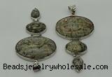 NGP8018 50*82mm - 52*86mm grey picture jasper pendant set jewelry