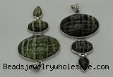 NGP8022 50*82mm - 52*86mm green silver line jasper pendant set jewelry