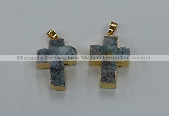 NGP8538 22*30mm - 25*35mm cross druzy agate pendants wholesale