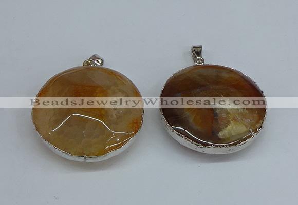 NGP8698 38mm - 40mm flat round agate pendants wholesale