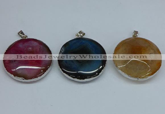 NGP8704 38mm - 40mm flat round agate pendants wholesale