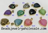 NGP9600 20mm faceted heart plated druzy agate pendants