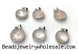 NGP9888 16mm faceted coin rose quartz pendant