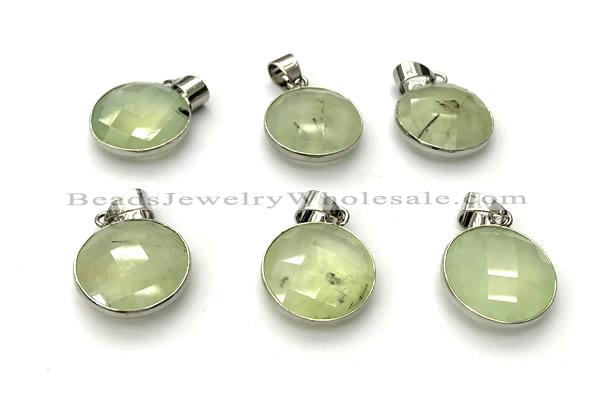 NGP9892 16mm faceted coin prehnite pendant