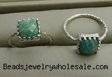 NGR1065 8*8mm square amazonite gemstone rings wholesale