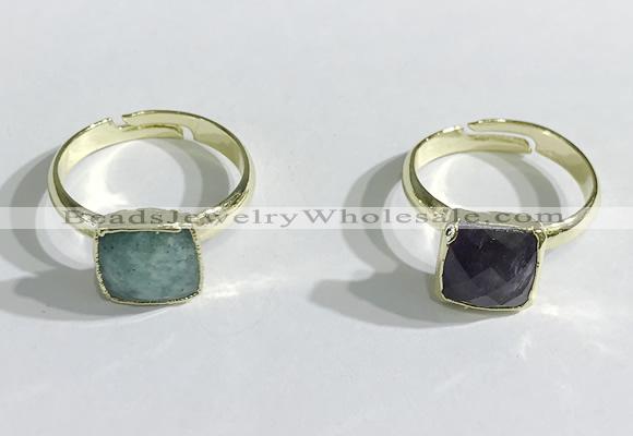 NGR1104 10mm faceted square  mixed gemstone rings wholesale