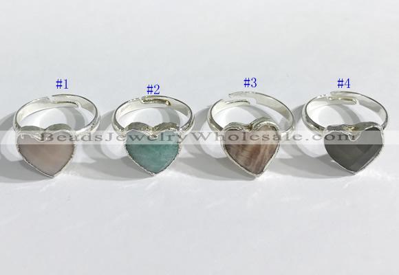 NGR1108 13mm faceted heart  mixed gemstone rings wholesale