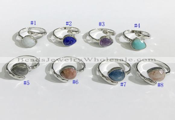 NGR1144 8*10mm faceted flat droplet mixed gemstone rings wholesale