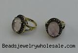 NGR2101 10*15mm faceted oval rose quartz gemstone rings