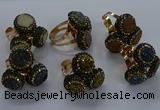 NGR299 14mm - 16mm coin plated druzy agate gemstone rings