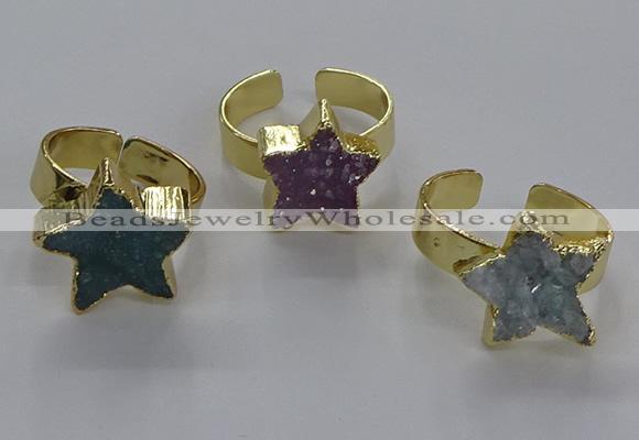 NGR319 15*15mm - 16*16mm star druzy agate gemstone rings