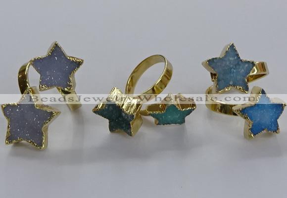 NGR345 15*15mm - 18*18mm star druzy agate gemstone rings