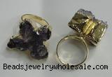 NGR81 18*25mm - 25*30mm butterfly druzy amethyst gemstone rings