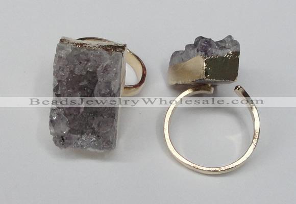 NGR89 15*25mm - 18*28mm freeform druzy amethyst gemstone rings