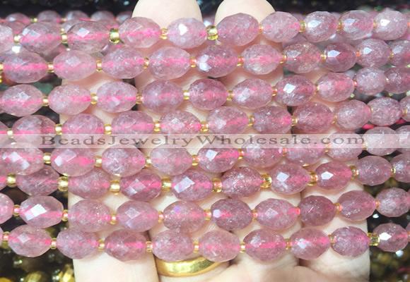 RIBS27 15 inches 6*8mm faceted rice strawberry quartz gemstone beads