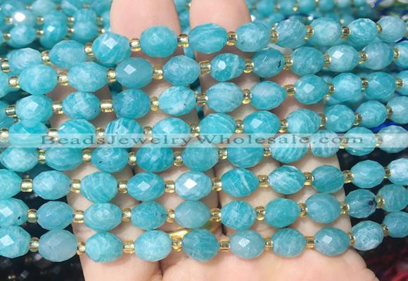 RIBS35 15 inches 6*8mm faceted rice amazonite gemstone beads