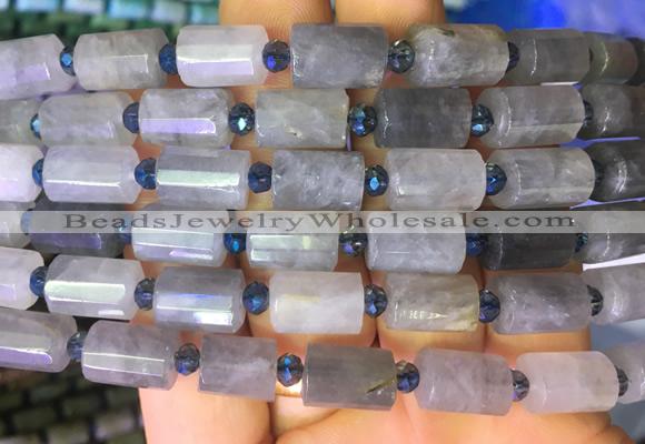 TBBS79 15 inches 8*12mm faceted tube cloudy quartz gemstone beads