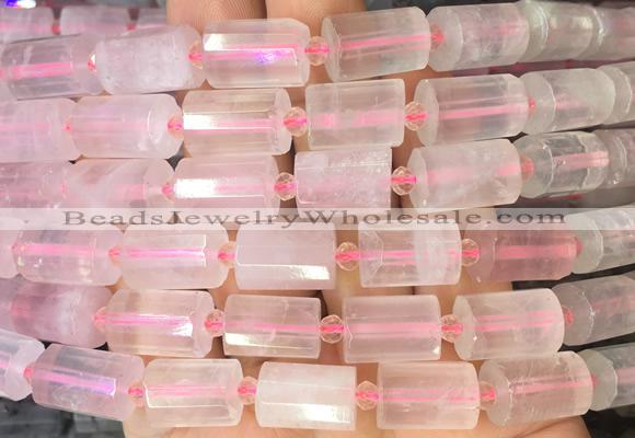 TBBS85 15 inches 10*14mm faceted tube rose quartz gemstone beads