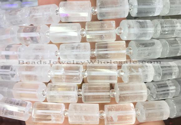 TBBS86 15 inches 10*14mm faceted tube white crystal gemstone beads