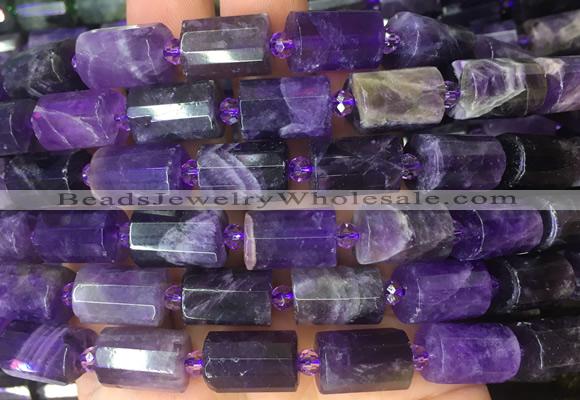 TBBS87 15 inches 10*14mm faceted tube dogtooth amethyst gemstone beads