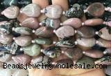 TRBS38 15 inches 13*18mm flat teardrop black veined rhodonite gemstone beads