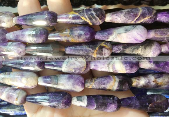 TRBS70 15 inches 10*30mm faceted teardrop dogtooth amethyst beads wholesale