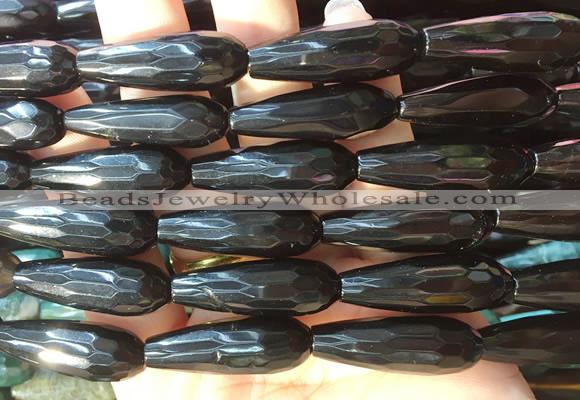 TRBS73 15 inches 10*30mm faceted teardrop black obsidian beads wholesale