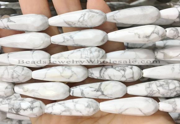 TRBS76 15 inches 10*30mm faceted teardrop white howlite beads wholesale