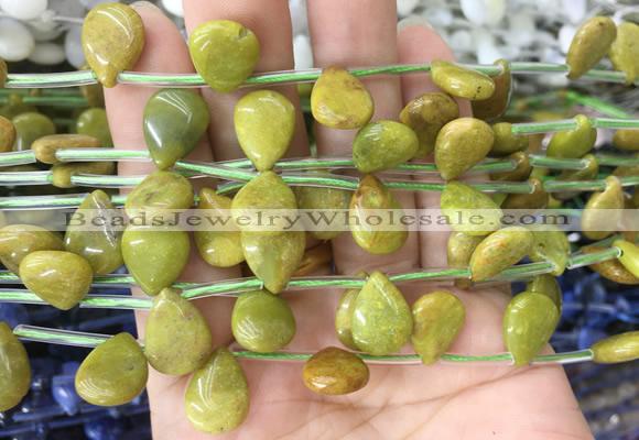 TRBS88 Top drilled 10*14mm flat teardrop green opal gemstone beads