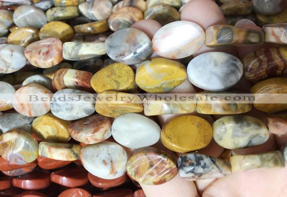 TWBS34 15 inches 13*18mm twist oval yellow crazy agate beads wholesale