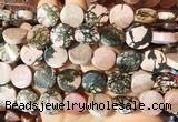 TWBS67 15 inches 16mm twist coin black veined rhodonite beads wholesale